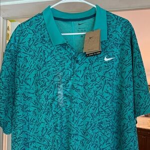 Nike Men's Patterned Teal Polo Shirt
